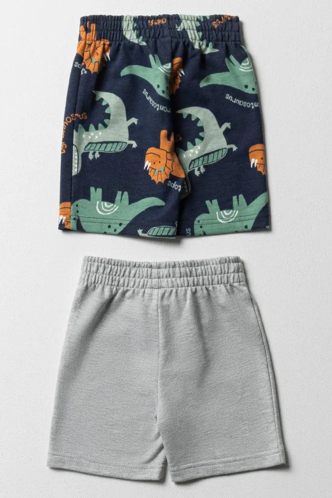 2 Pack Dinosaur Shorts Navy & Grey