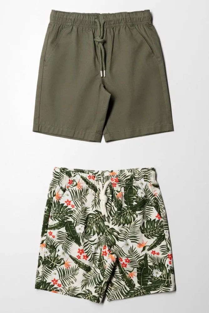 2 Pack Tropical Shorts Natural & Green