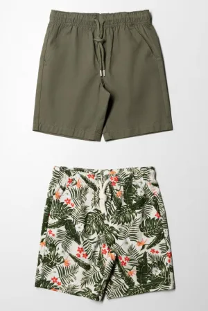 2 Pack Tropical Shorts Natural & Green