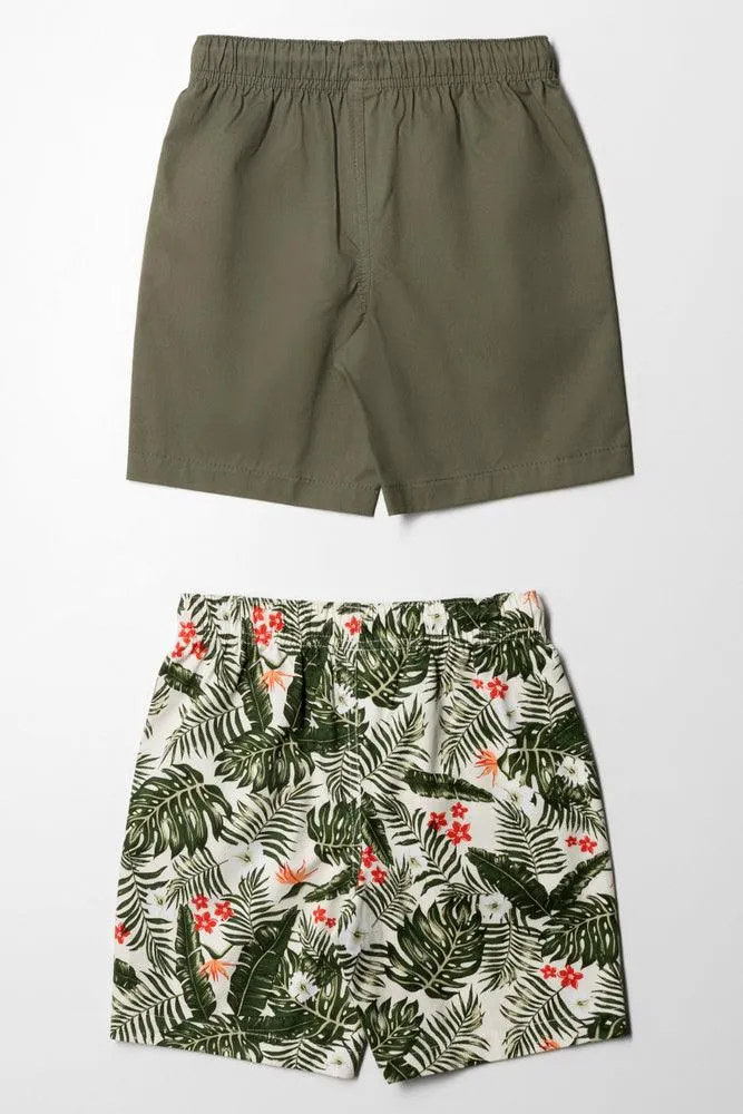 2 Pack Tropical Shorts Natural & Green