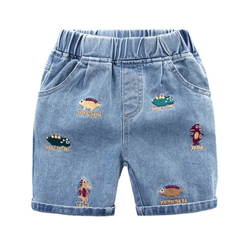 Blue Denim Elastic Waist Shorts for Boys