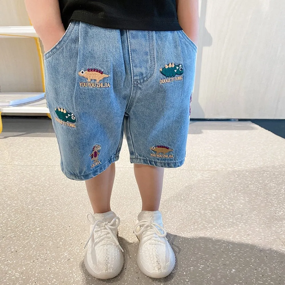 Blue Denim Elastic Waist Shorts for Boys