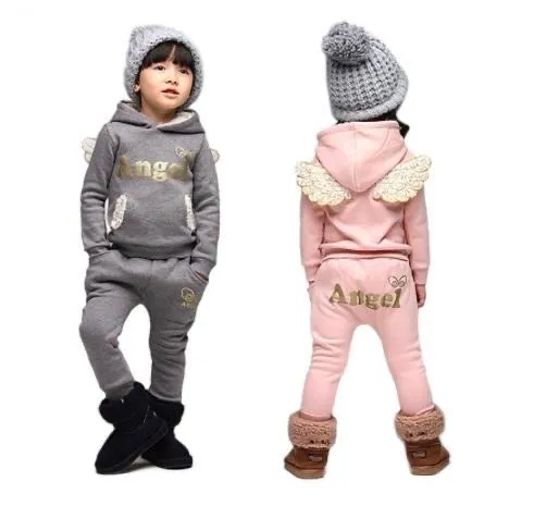 Boys And Girls Angel  Fleece Hoodie And Pants 2 pcs Set