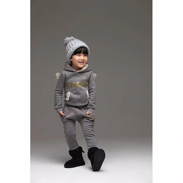 Boys And Girls Angel  Fleece Hoodie And Pants 2 pcs Set