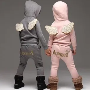 Boys And Girls Angel  Fleece Hoodie And Pants 2 pcs Set