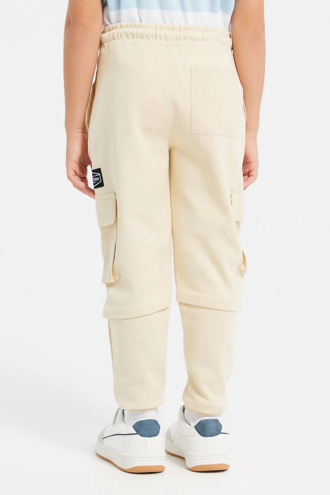 Boys Beige Interlock Jogger Pants