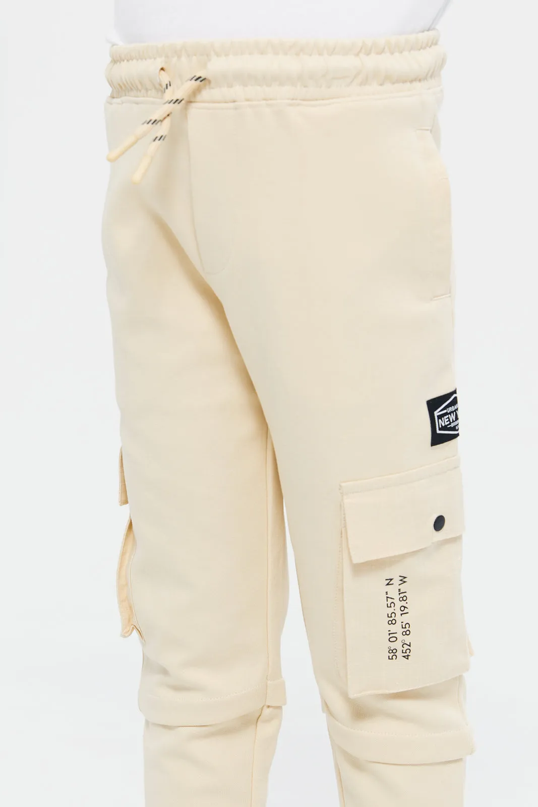 Boys Beige Interlock Jogger Pants