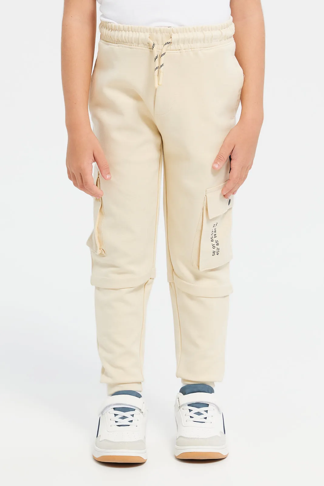 Boys Beige Interlock Jogger Pants