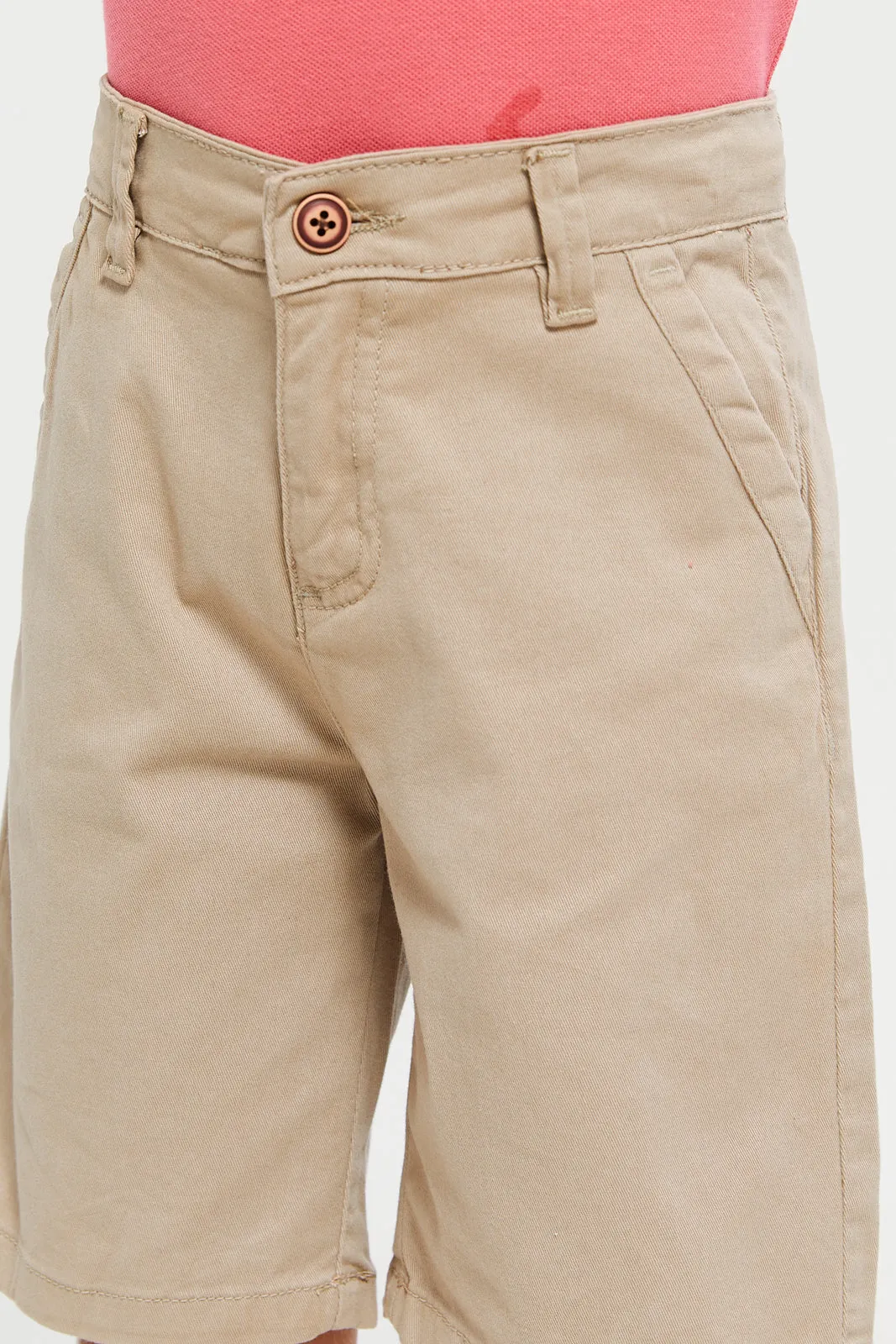 Boys Beige Plain Chino Shorts