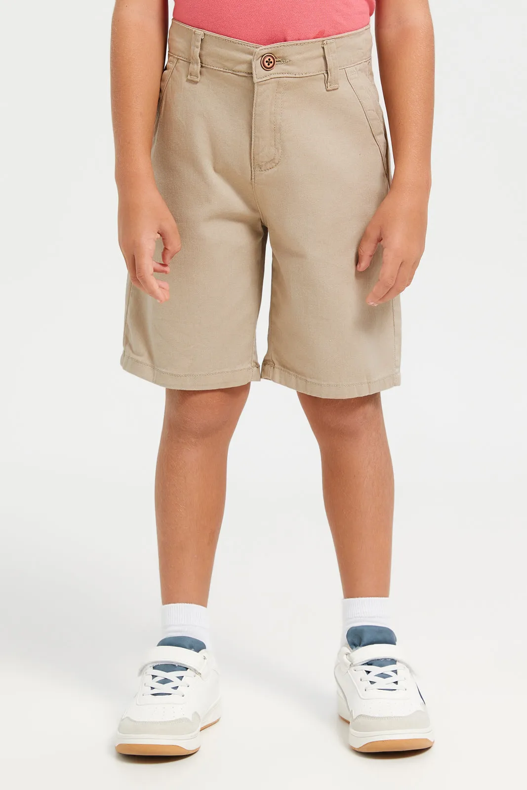 Boys Beige Plain Chino Shorts