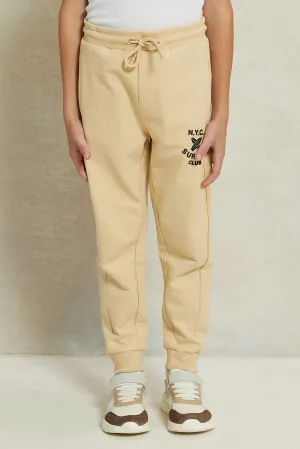 Boys Beige Printed Jogger Pants