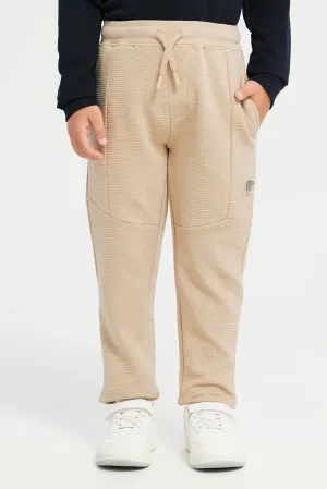 Boys Beige Ribbed Track Pants