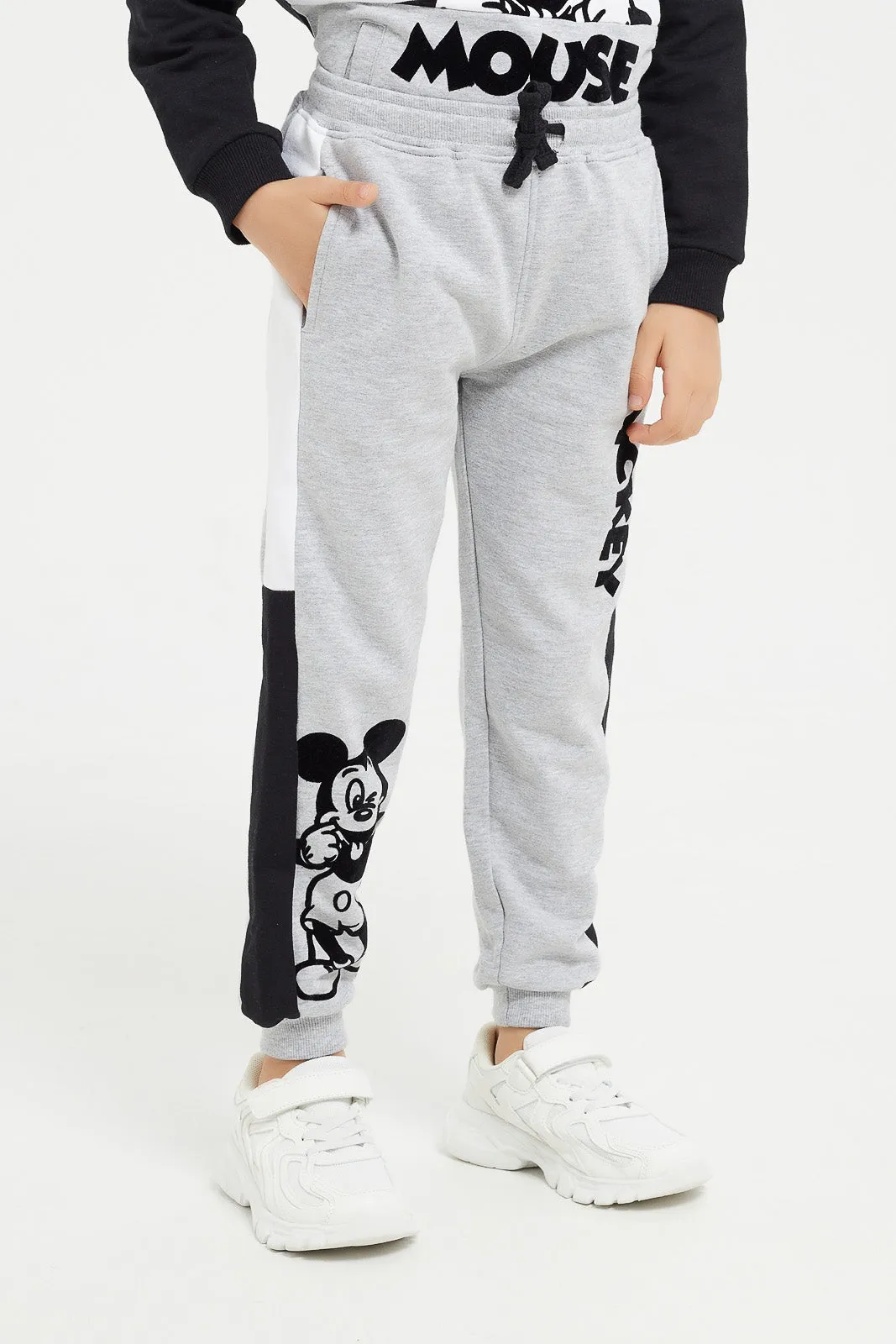 Boys Black And Grey Micky Mouse Jogger Suit Set (2 Piece)