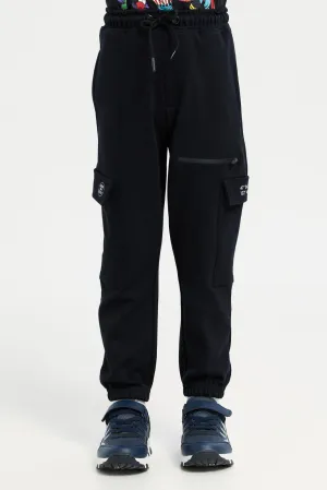 Boys Black Cargo Pocket Jogger Pants