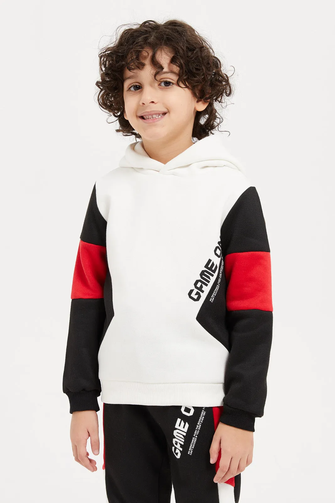 Boys Black Print Hooded Jog Suit (2 Piece)