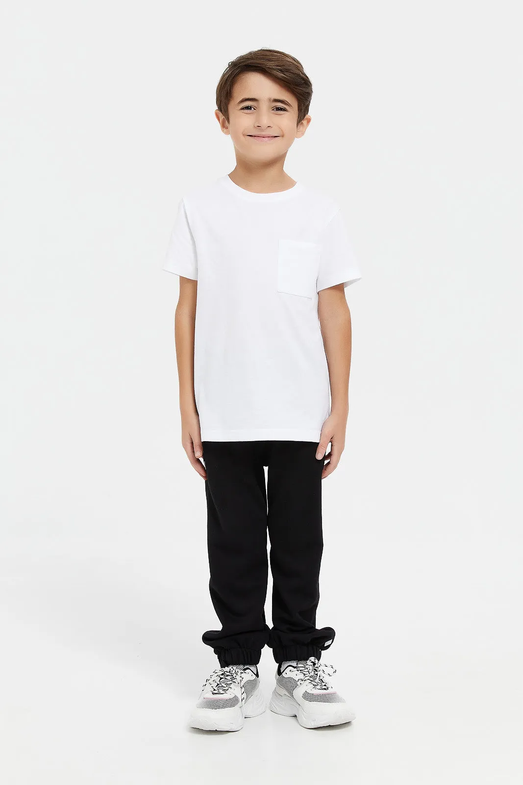 Boys Black Print Paneled Jogger Pant