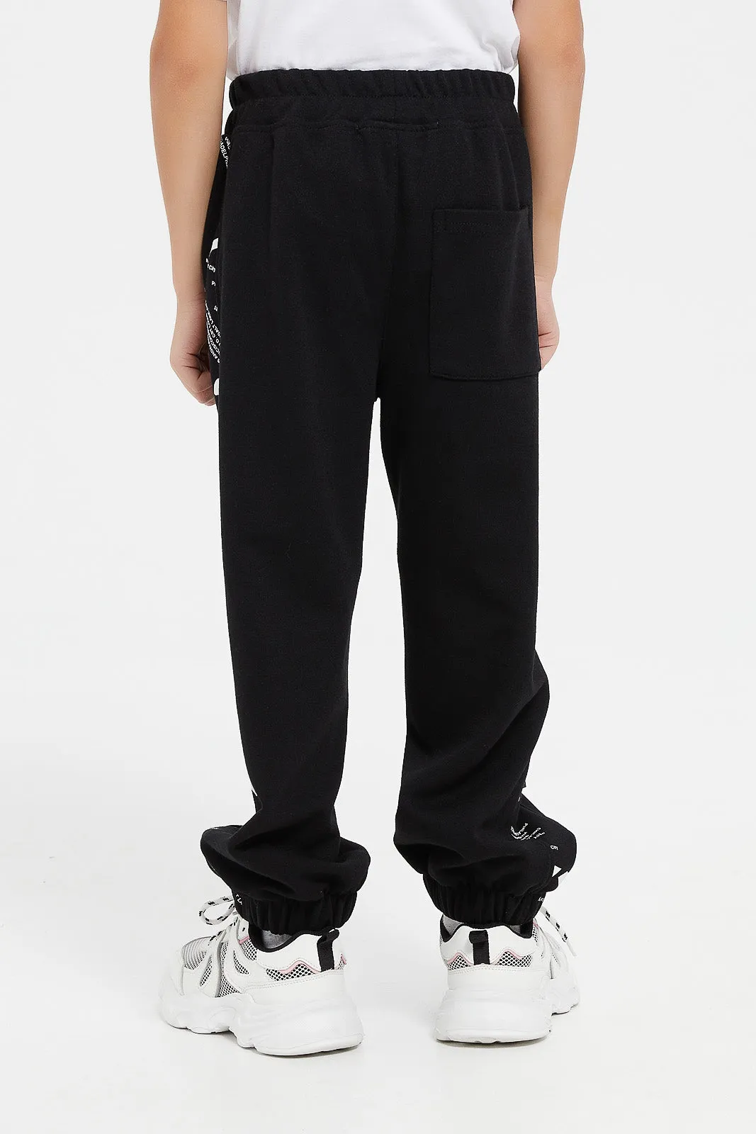 Boys Black Print Paneled Jogger Pant