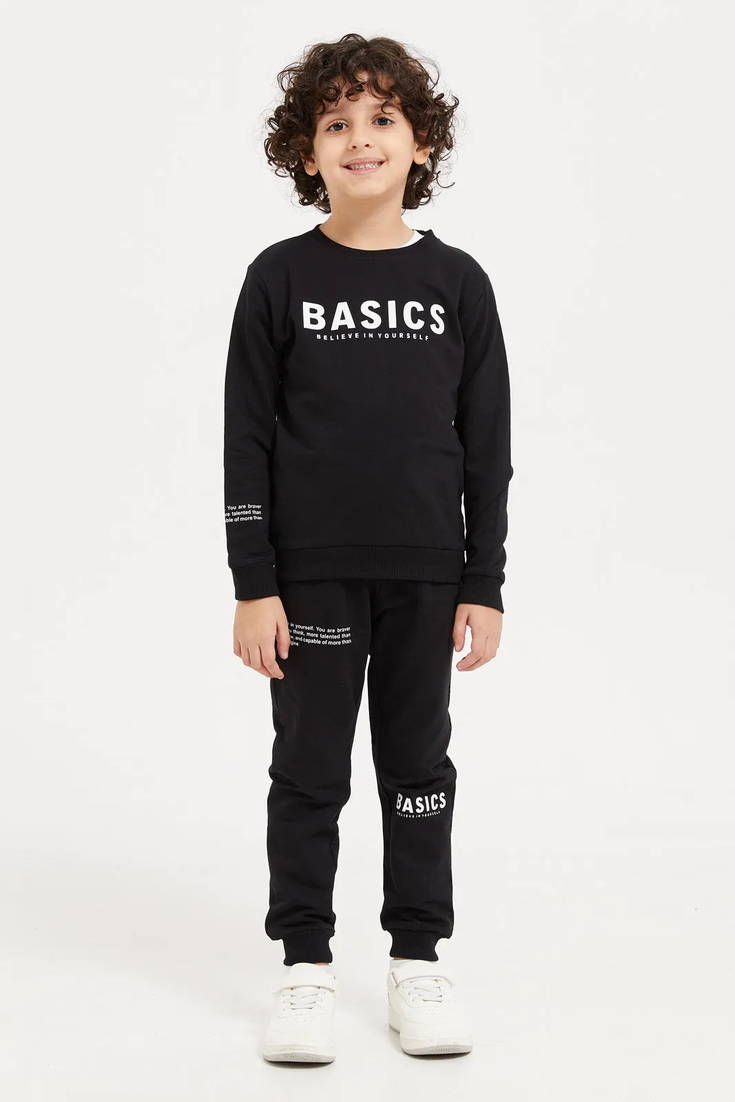 Boys Black Printed Jogger Suit (2 Piece)