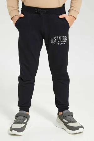 Boys Black Printed Jogger