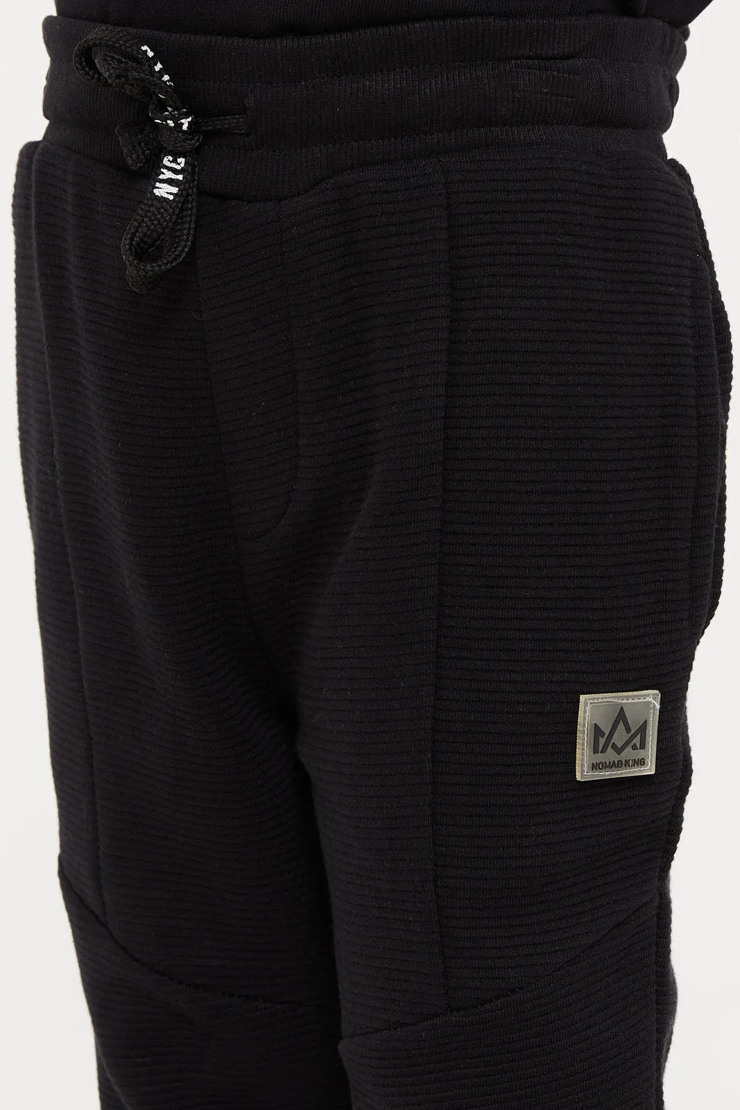 Boys Black Ribbed Track Pants