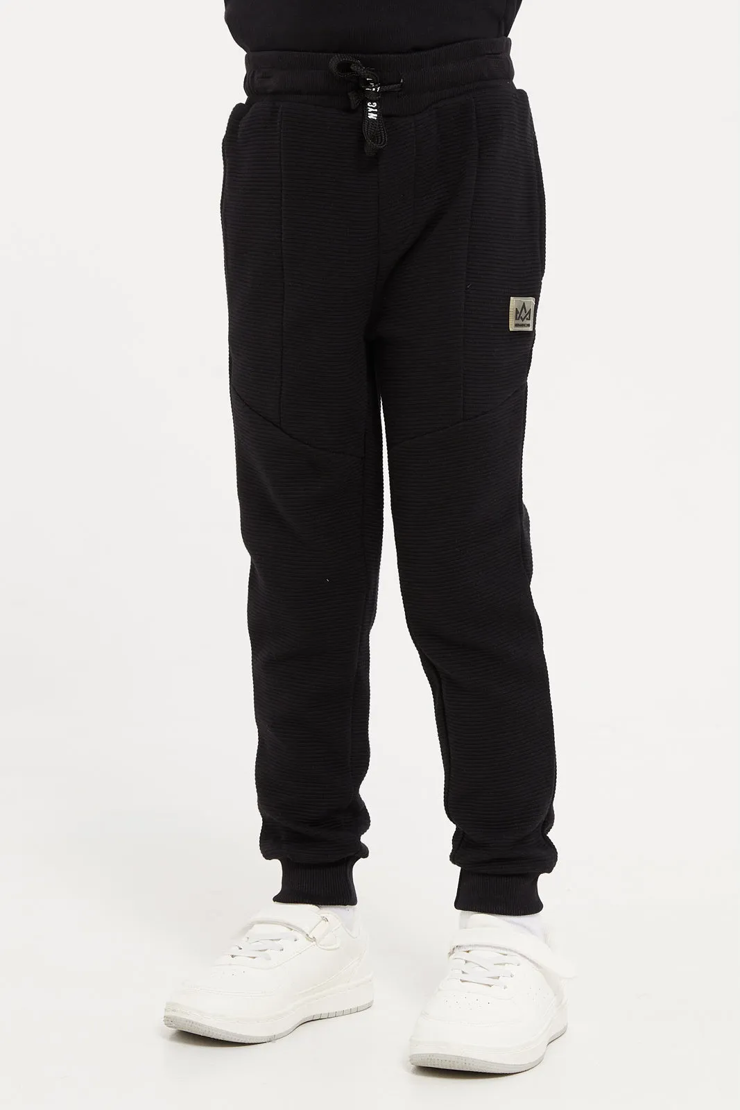 Boys Black Ribbed Track Pants