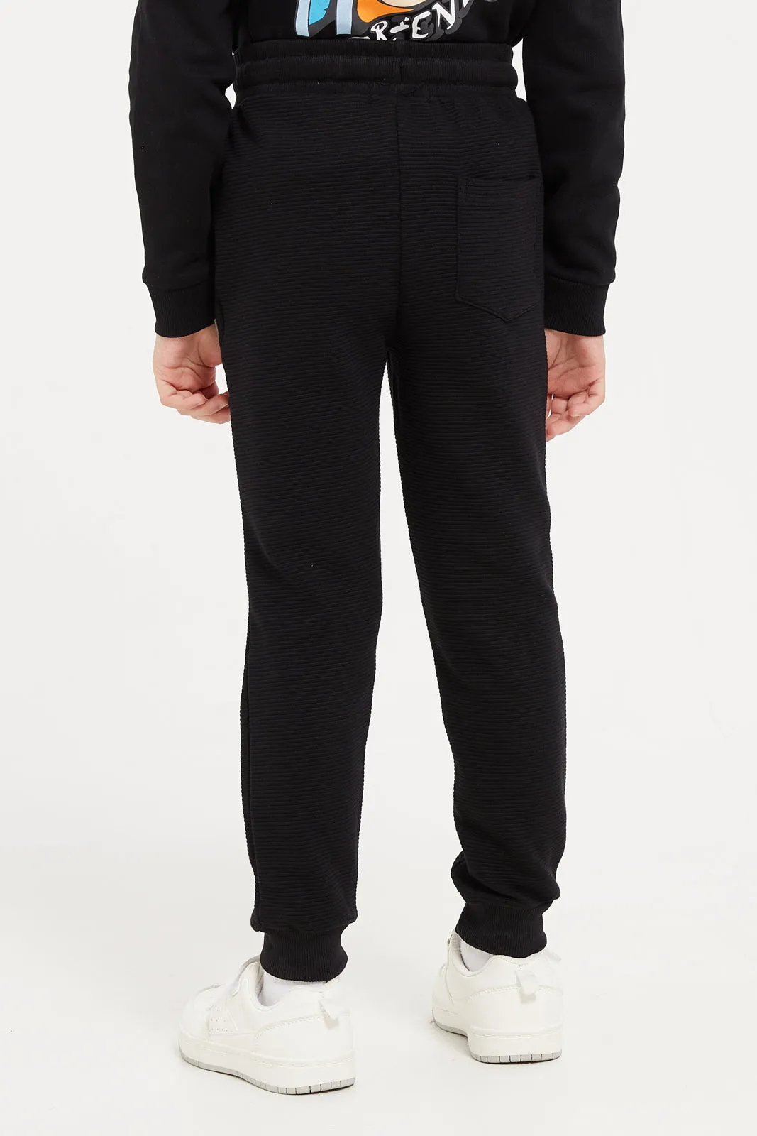 Boys Black Ribbed Track Pants