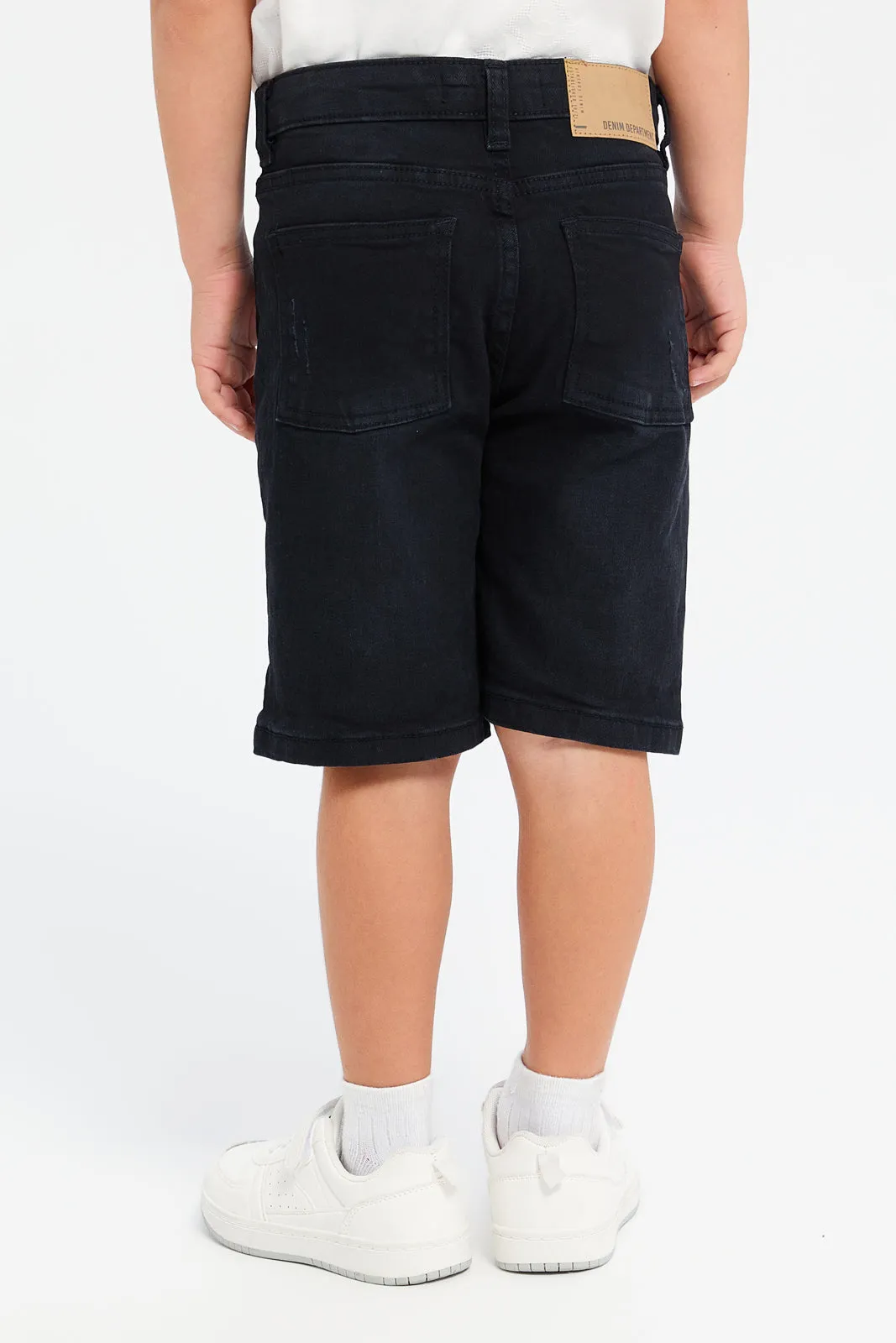 Boys Black Ripped 5 Pocket Short