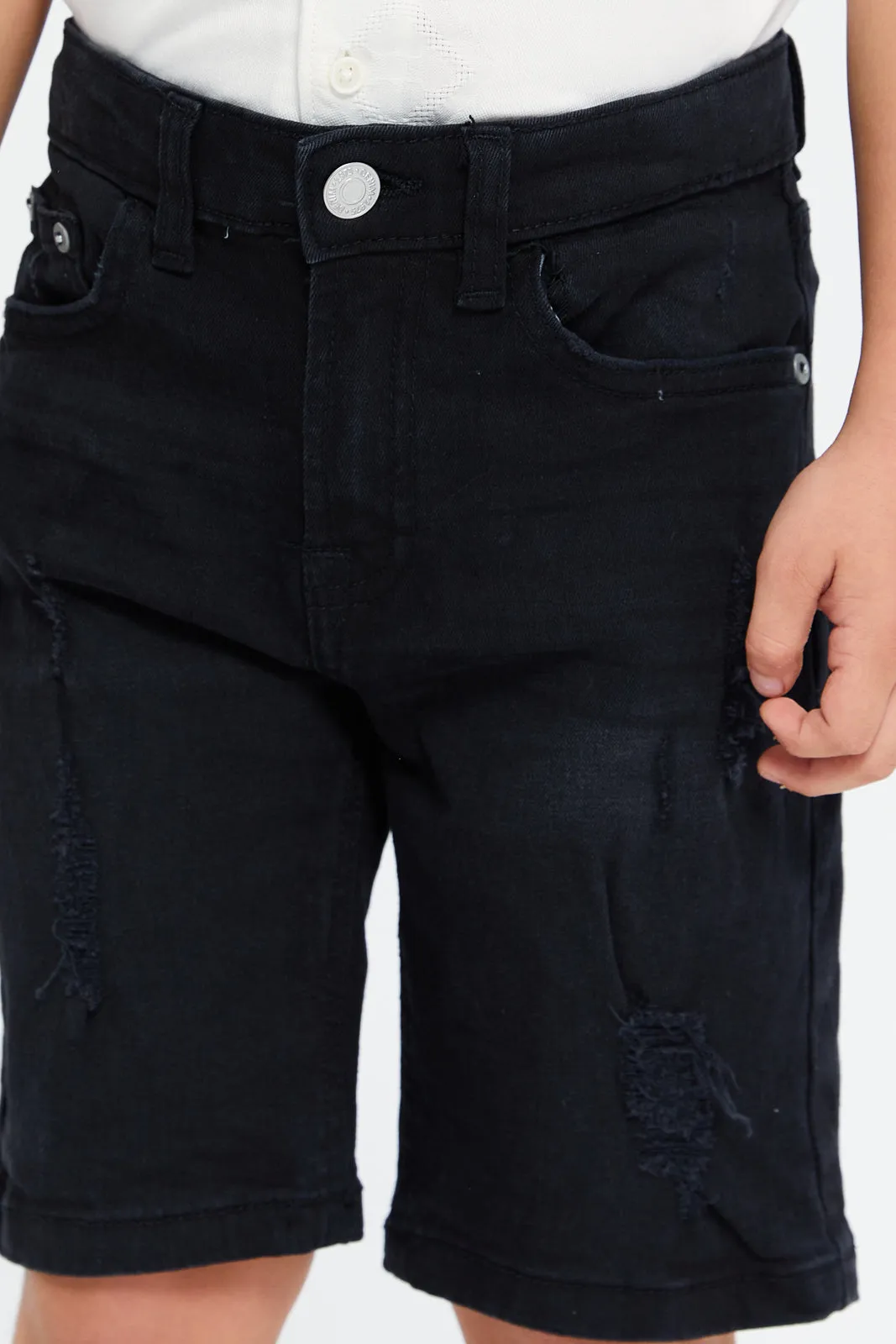 Boys Black Ripped 5 Pocket Short