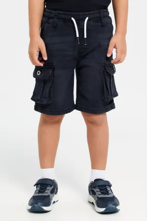 Boys Black Utility Pocket Paneled Shorts