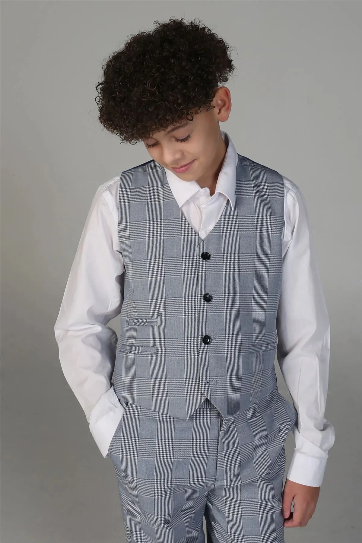 Boys Blue 3 Piece Check Suit