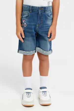 Boys Blue Embroidered Denim Shorts