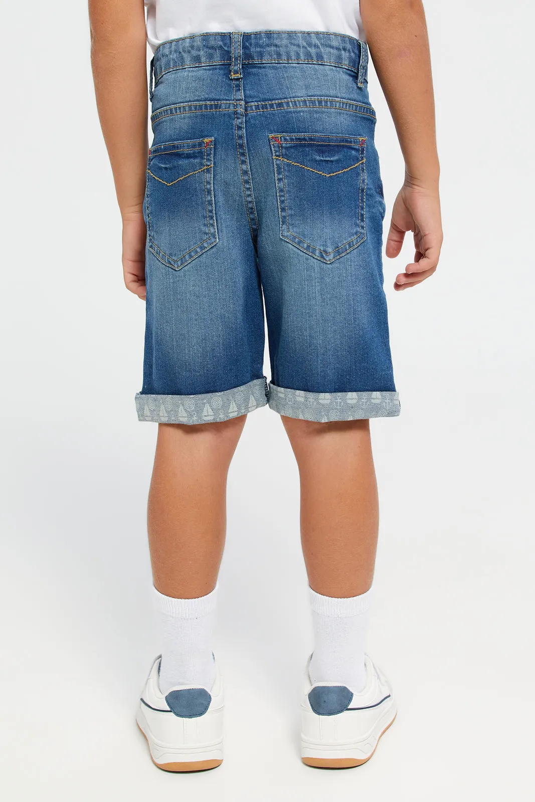 Boys Blue Embroidered Denim Shorts