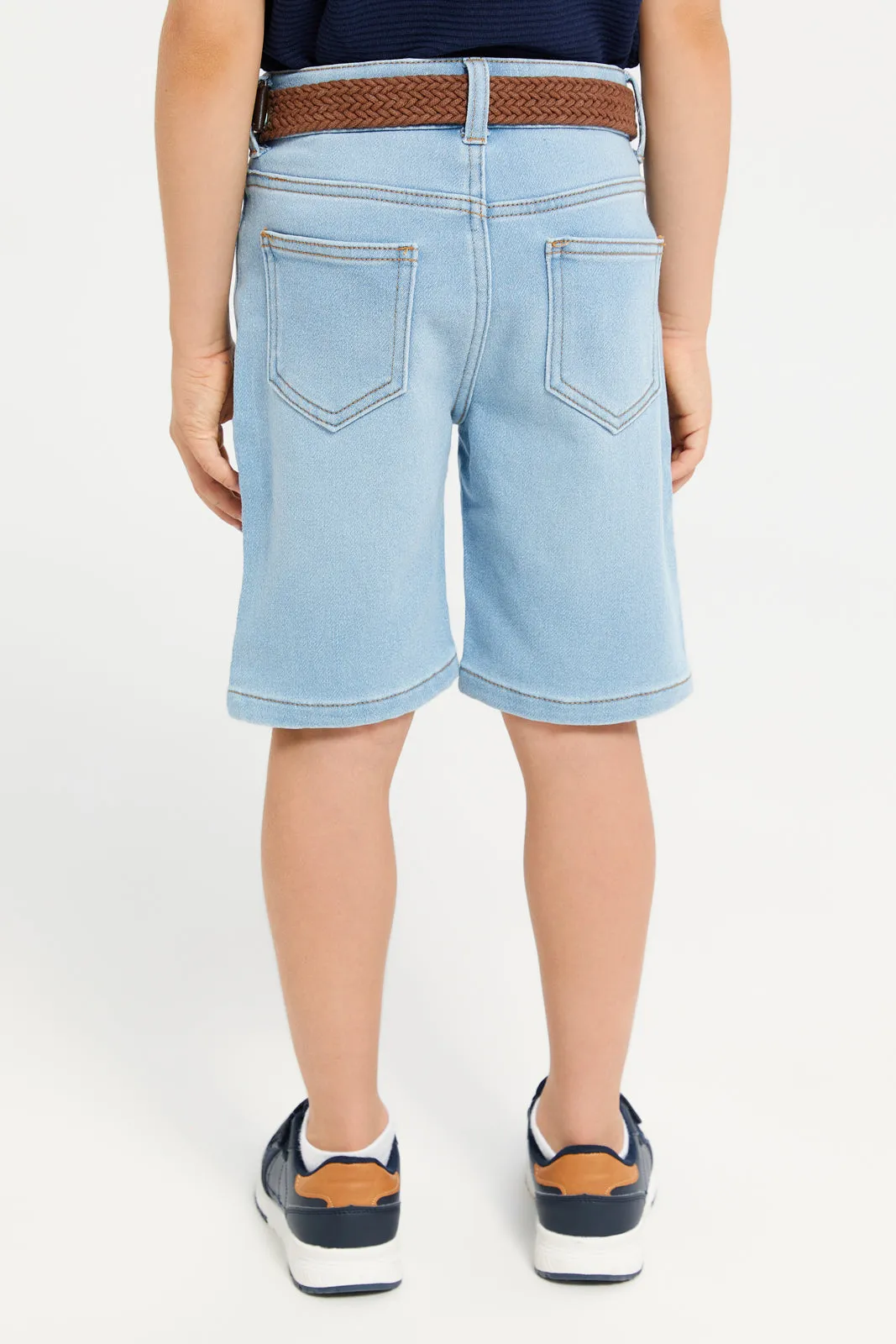 Boys Blue Plain Shorts Braided Belt