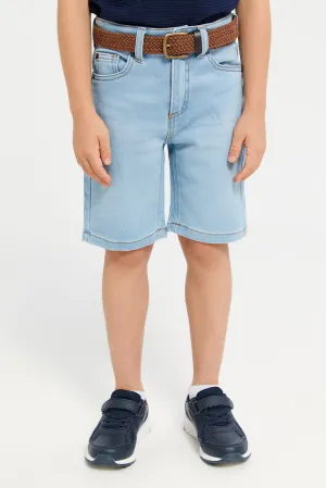 Boys Blue Plain Shorts Braided Belt