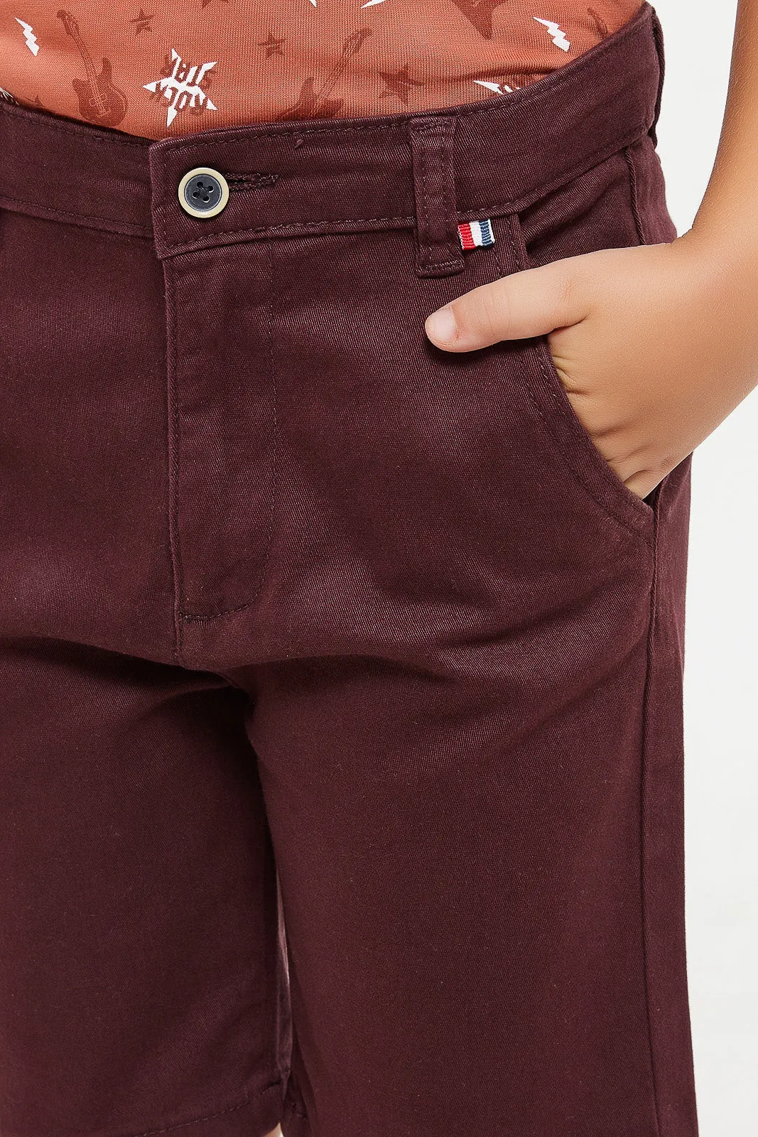 Boys Burgundy Chino Short