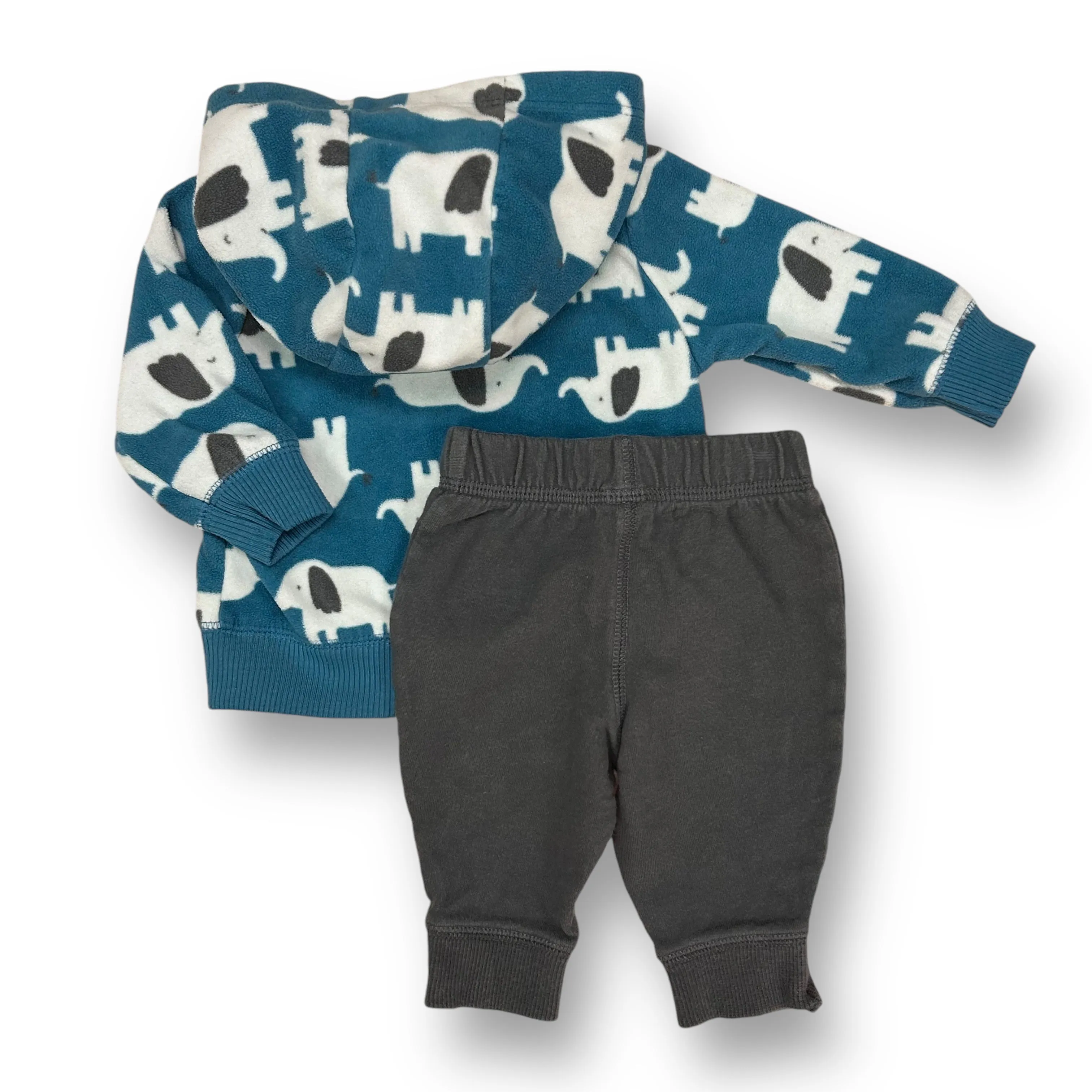 Boys Carter's Size 3 Months Teal & Gray Fleece Elephant Hoodie Outfit