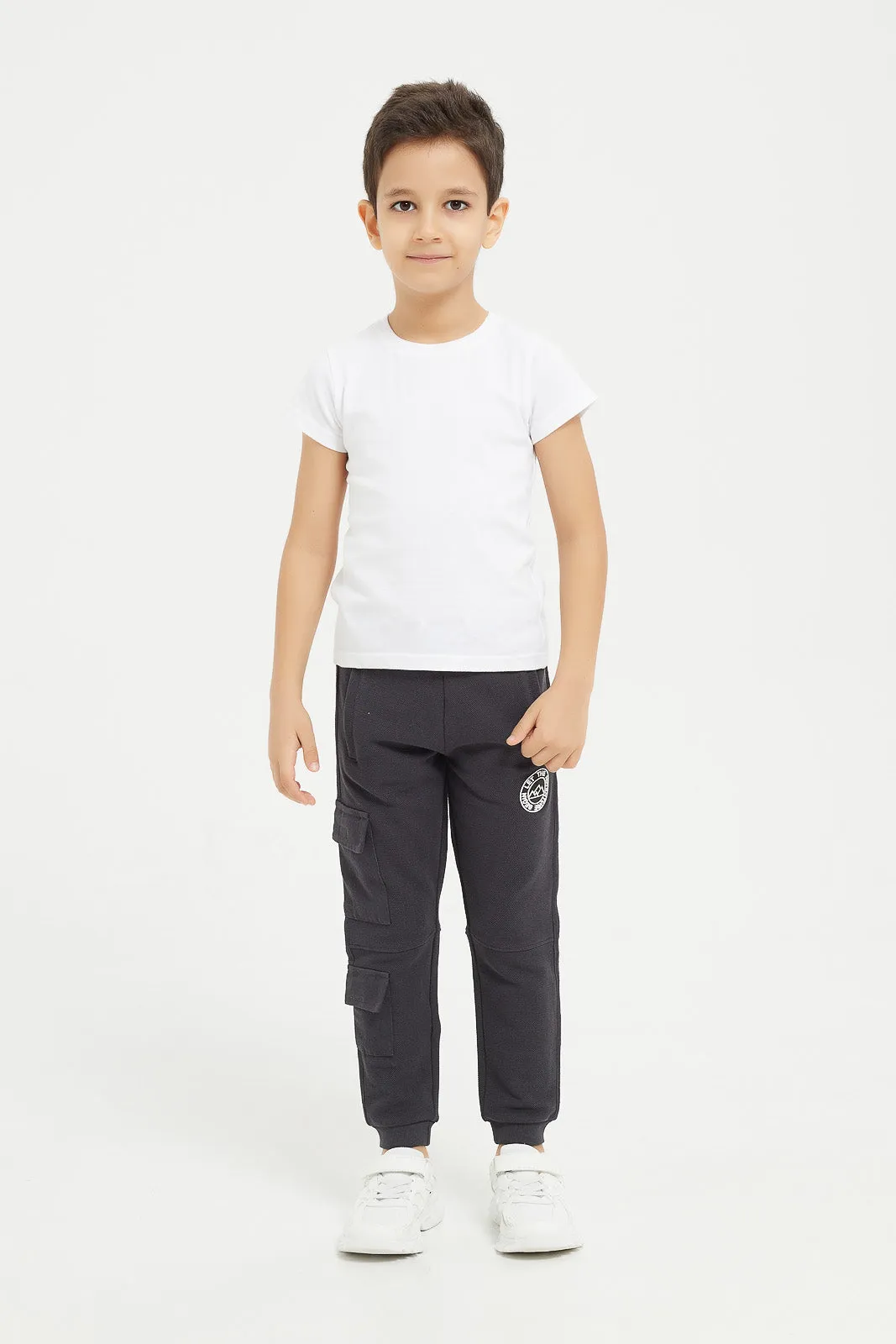 Boys Charcoal Cargo Pocket Jogger Pant