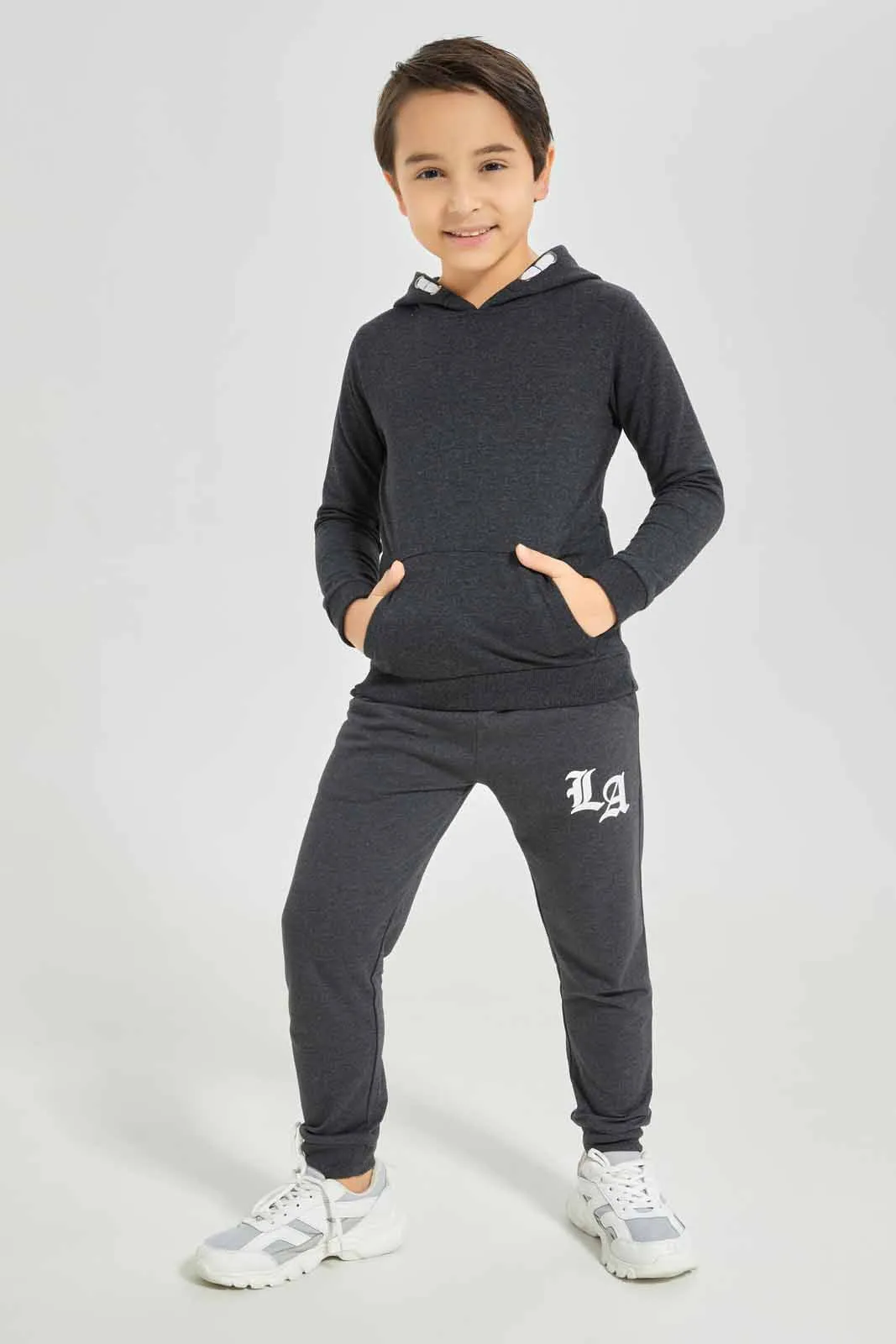 Boys Charcoal Printed Joggers