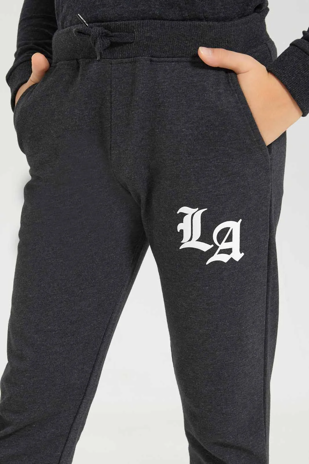 Boys Charcoal Printed Joggers