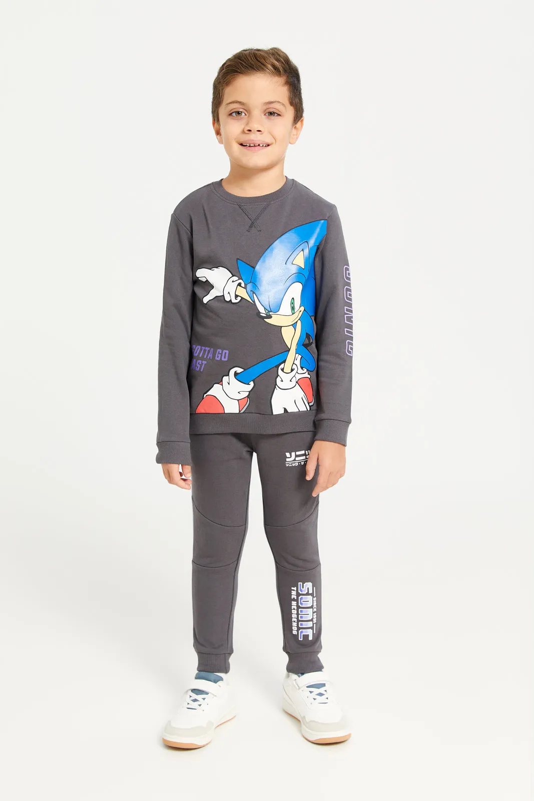 Boys Charcoal Sonic Print Track Pants