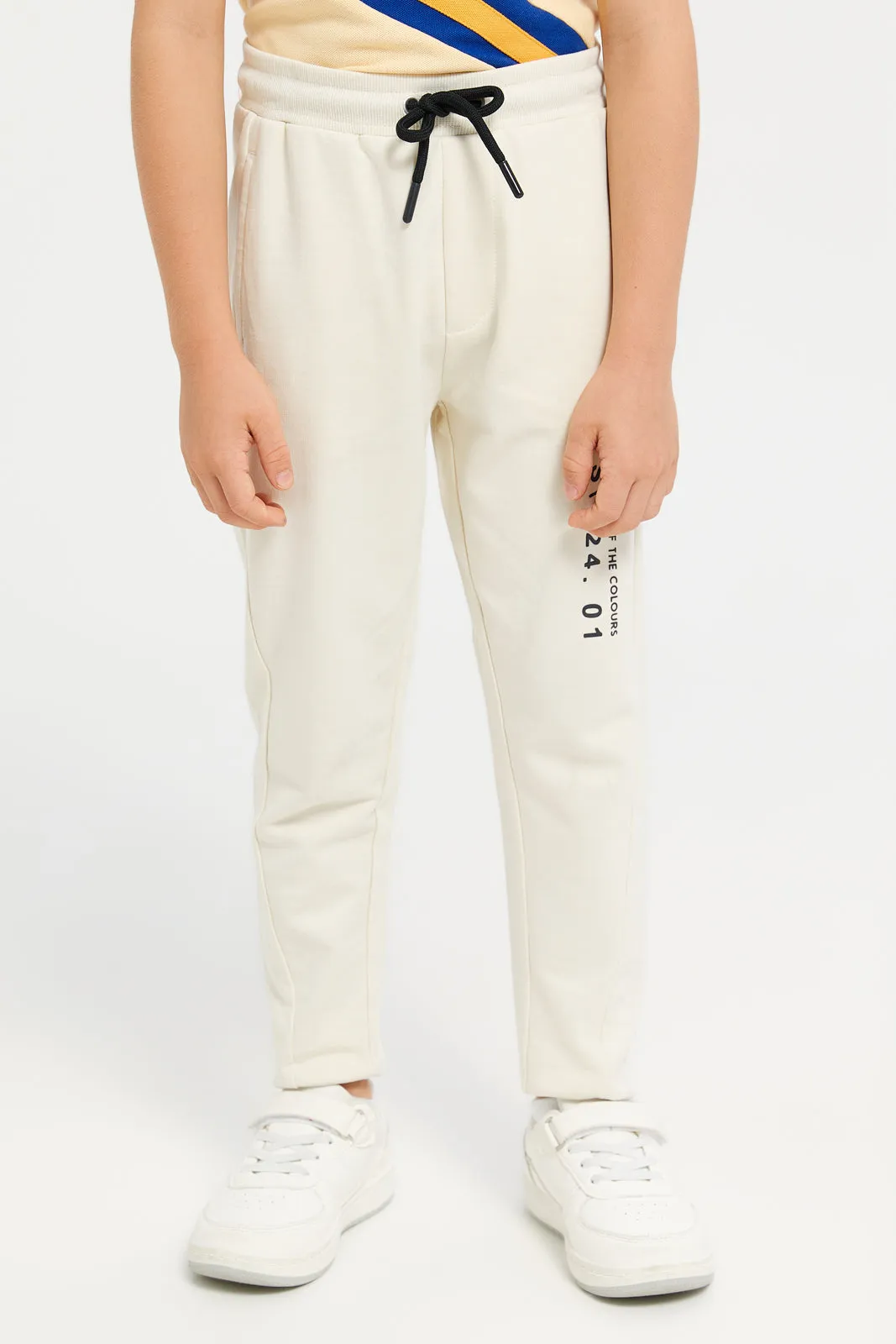 Boys Cream Printed Jogger Pants