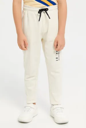 Boys Cream Printed Jogger Pants