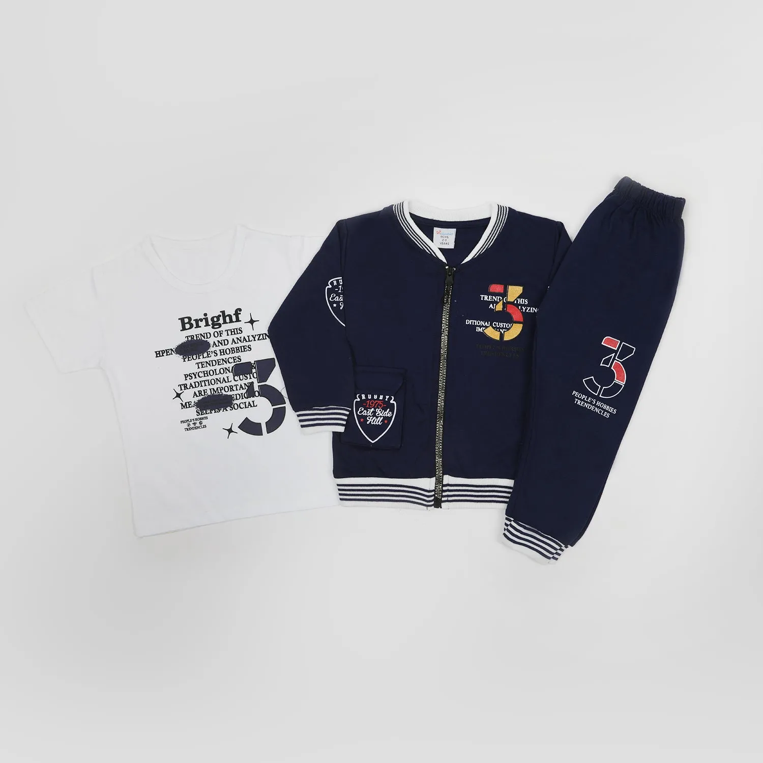 Boys Full Sleeves 3pcs Suit - Navy Blue