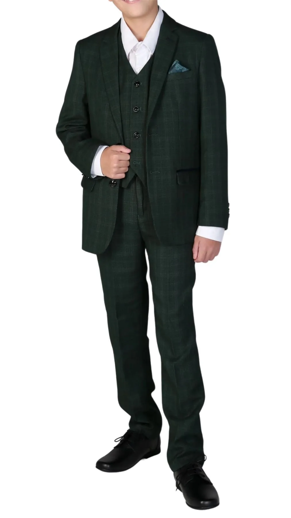 Boys Green 3 Piece Checked Suit