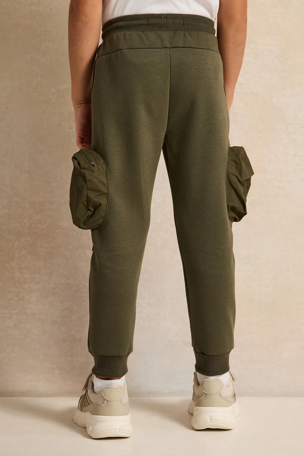 Boys Green Cargo Track Pants