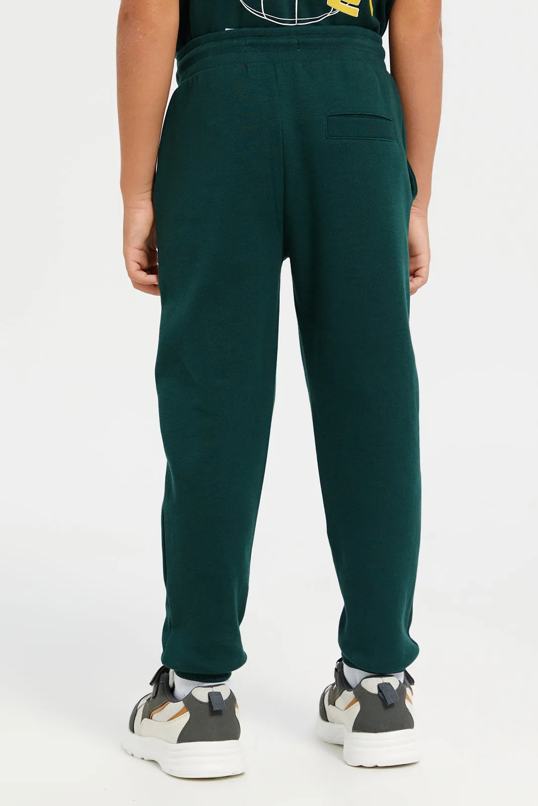 Boys Green Plain Soft Feel Track Pants