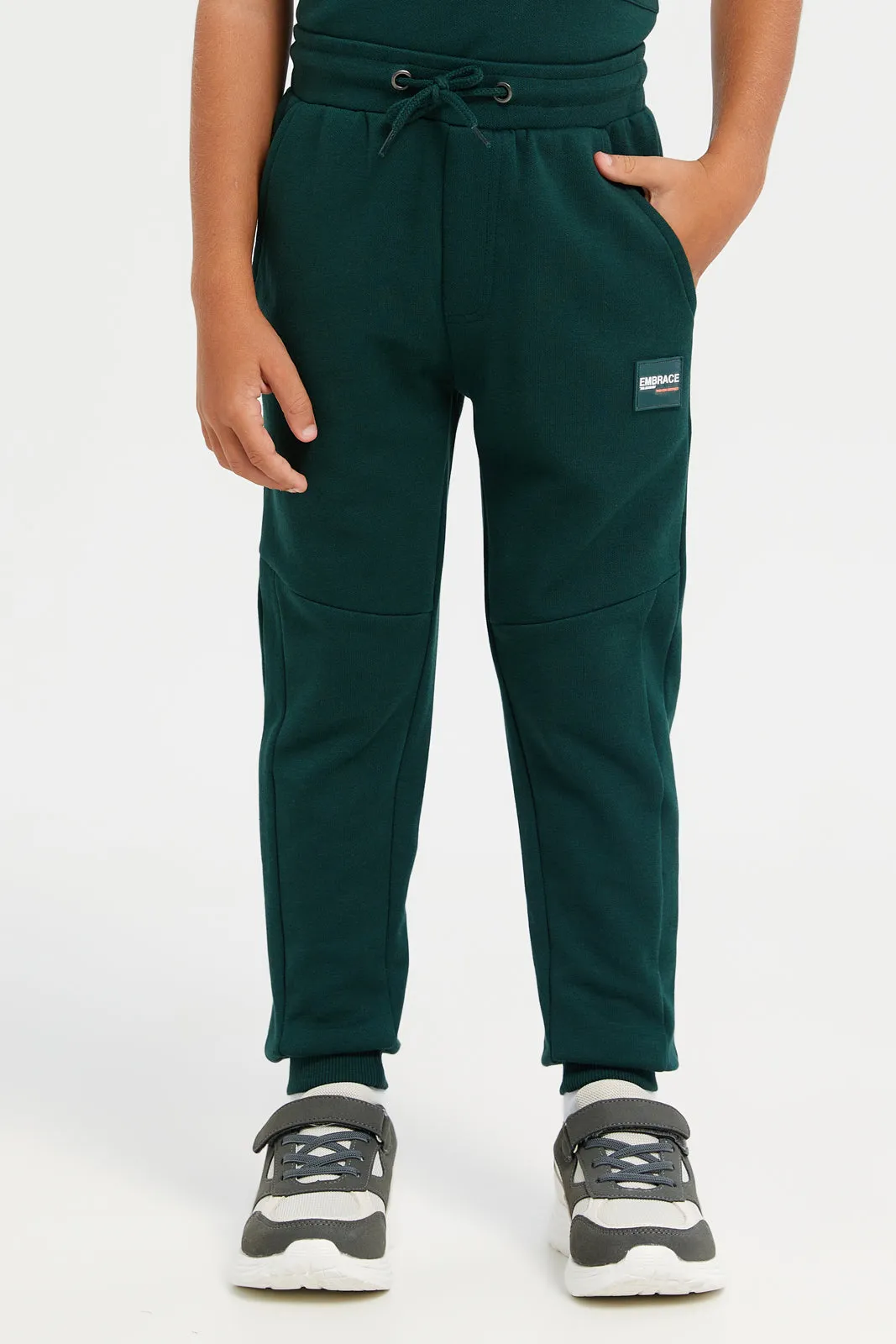 Boys Green Plain Soft Feel Track Pants