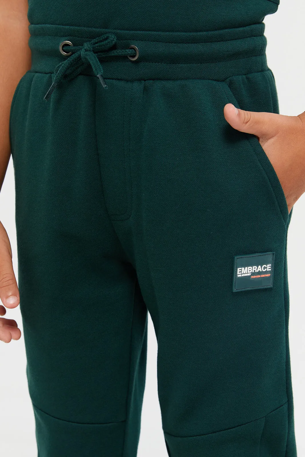 Boys Green Plain Soft Feel Track Pants