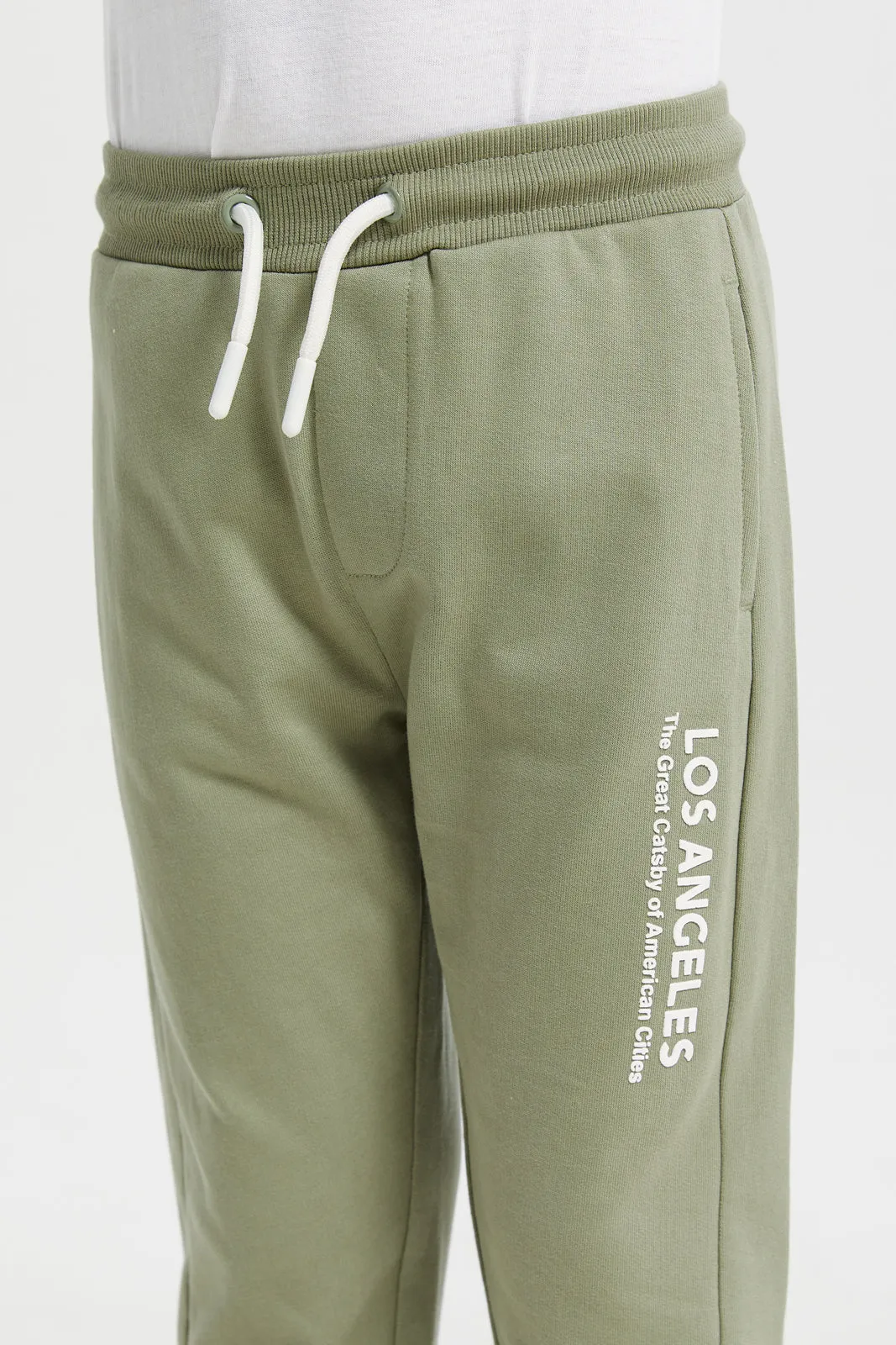 Boys Green Printed Track Pants