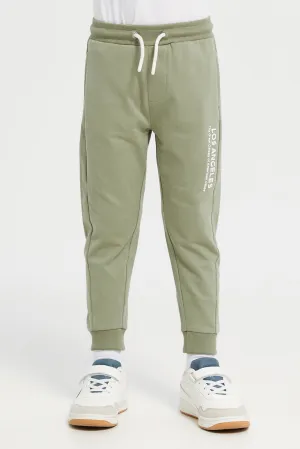 Boys Green Printed Track Pants